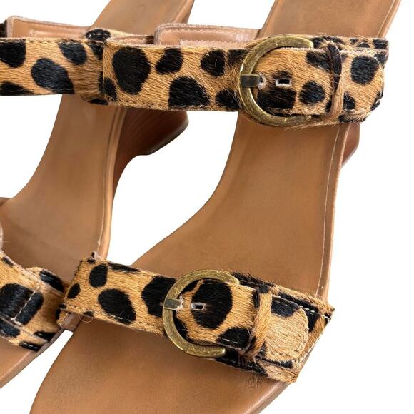 Y2K FUR LEOPARD BUCKLE STRAPPY HEELS WEDGE SANDALS SZ.  8-8.5 COLDWATER CREEK - Picture 4 of 7